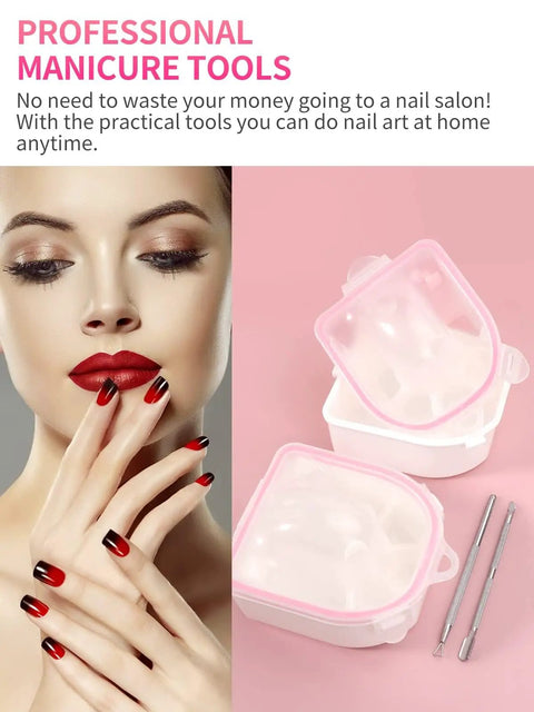 Two Pack Nail Soak Off Bowl Kit For Gel Polish Remover And Dip Powder, Includes 2 Bowls, Triangle Cuticle Peeler, Stainless Steel Cuticle Pusher