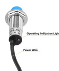 Inductive Proximity Sensor Switch M18 8mm Detection Distance NC Normally Closed, NPN Output, shown with operating light and power wire