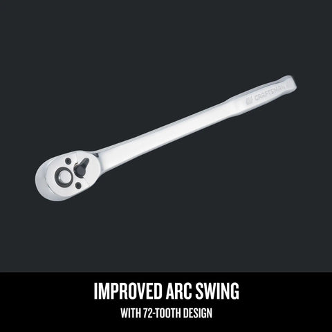 Pear Head Long Handle Ratchet 3/8 Inch Drive With 72-Tooth Arc Swing SAE Socket Tool shown on dark background