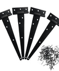 Four Pack 10 Inch T Gate Hinge Heavy Duty Outdoor Rustproof Black Strap Hinges for Barn Doors with screws included
