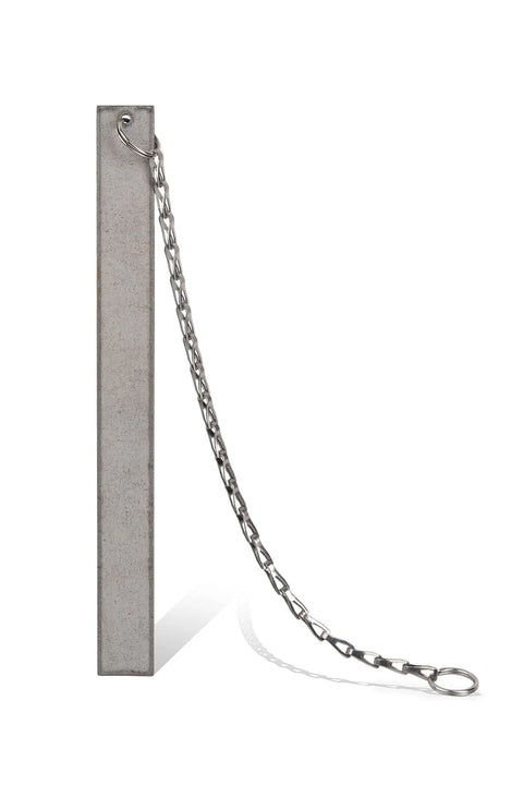 Straight Up Outdoor Fire Extinguisher Cabinet With Red Breaker Bar Mount And Hella Tough Plastic Shell For 10 Lb Abc Suppression Uv Blocking And Dent Proof American Made Safety Lock Box front view of metal breaker bar with chain attachment