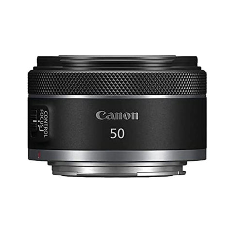 50mm F1.8 STM Prime Lens For Mirrorless Cameras With Control Ring, side view showcasing compact and lightweight design for EOS R Series.