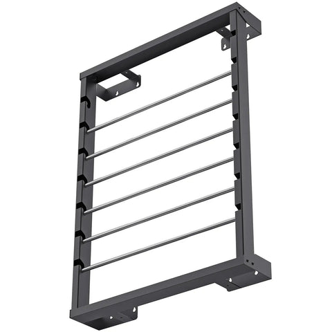 Heavy Duty Wall Mount Wire Spool Rack Featuring Six Adjustable Rods And Rust Resistant Steel For Garage Cord Organization side view