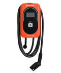Top Tier Level Two Electric Vehicle Charger Delivers Hella Fast 48 Amp 11point5 Kilowatt Power With A Slick Screen Interface J1772 Connector And Long 25 Foot Heavy Duty Cable Built For Commercial Parking Lots Or Home Garages mounted on wall with charging cable.