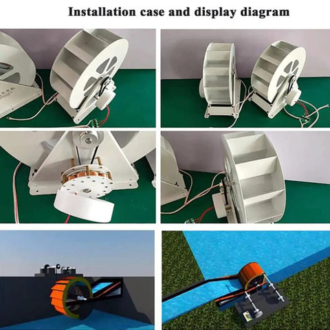 Low Speed Water Turbine Generator For Outdoor Renewable Energy Durable Steel Waterwheel installation and display diagram