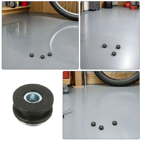 Two Pack Motorcycle Rubber Grommets Kit For Rear Shock Absorbers, All Weather Resistant Buffer Rings With Metal Pads For Impact Absorption, Smoother Ride, Vibration Dampening, Improved Comfort On Motorbikes on gray garage floor