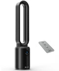 40 Inch Bladeless Tower Fan For Bedroom With Remote Control, Quiet Standing Fan That Keeps It Fresh, Black Finish, Remote Shown
