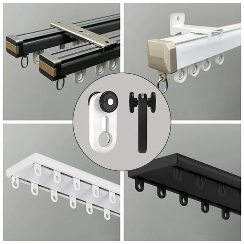 Heavy Duty Curtain Track Rollers With Whisper Quiet Gliding For Slick Moving Ceiling Or Wall Mounted Drapes Top Tier Aluminum Alloy Hardware Set In Clean White Finish close-up of rollers and tracks