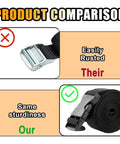 Product comparison image showing Heavy Duty 39 Inch Adjustable Car Battery Box Tie Down Straps and a rusted strap.