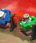 Colorful mechanical blocks on display with mounted components showcasing universal joint shafts for model cars and drones.