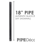 Black Steel Plumbing Pipe 3/4 Inch By 18 Inch Pre Cut 4 Pack for Industrial DIY Furniture Projects with threaded ends.
