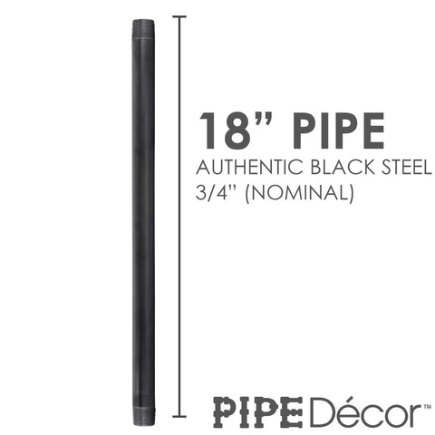 Black Steel Plumbing Pipe 3/4 Inch By 18 Inch Pre Cut 4 Pack for Industrial DIY Furniture Projects with threaded ends.