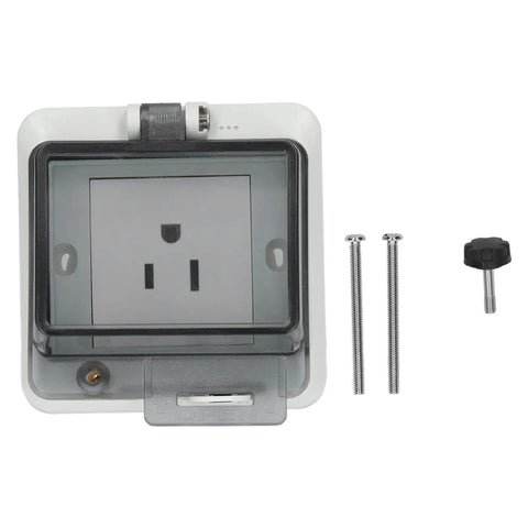 Heavy Duty IP66 Wall Outlet Us Standard Power Socket 15 Amp Weatherproof Jack with screws and cover for installation.