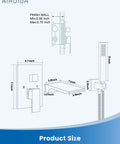Technical drawing of Wall Mount Tub Faucet With Waterfall Spout And Handheld Shower, dimensions for chrome polish finish.