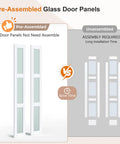Preassembled Bi Fold Doors For 60 By 80 Inch Openings With Tempered Frosted Glass Closet Barn Door showing pre-assembled and unassembled options.