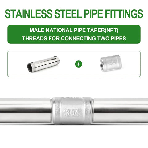 Stainless Steel 1-1/4 Inch NPT Male To 1-1/4 Inch NPT Male Nipple Pipe 8 Inch Length 304 Stainless Corrosion Resistant Heavy Duty Cast Pipe Fittings