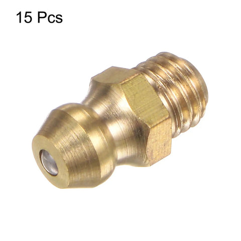 Brass Straight Grease Fittings Set 15 Pieces One Quarter Inch Twenty Eight SAE Thread Nipple Accessories for cars and DIY