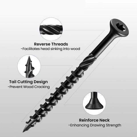 Heavy Duty Exterior Deck Screws For Timber And Fencing 1 Inch Size 8 Wood Screws With Black Epoxy Coating Rust Resistant