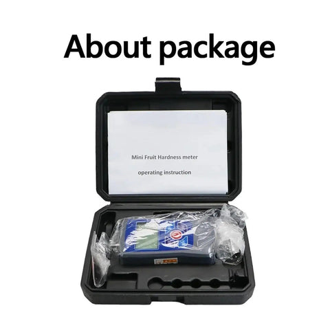 Digital Fruit Penetrometer Hardness Tester To Nail Down Ripeness Levels With Straight Up Pinpoint Readings in a protective case.