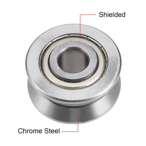 Heavy Duty Double Row V Groove Ball Bearing Guide Pulley Fits 14mm Shaft with chrome steel shielded design.