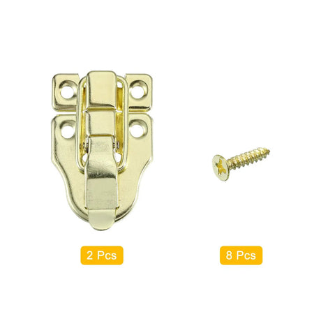 Duck-Billed Toggle Hasp Latch Set For Boxes And Chests, Metal Box Latch With Mounting Screws, Gold Finish, 2 Pack, Jewelry Box Or Wooden Case Decor Hardware