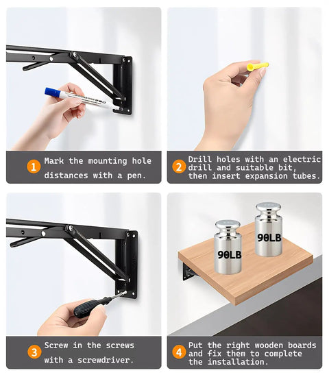 Step-by-step guide for installing Built Tough Heavy Duty 10 Inch Folding Shelf Brackets 2 Pack Detachable Wall Mount Braces.