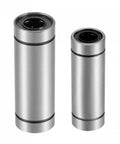 Two LM8LUU and LM10LUU linear ball bearings in chrome steel, ideal for CNC routers and 3D printers, delivering smooth operation.