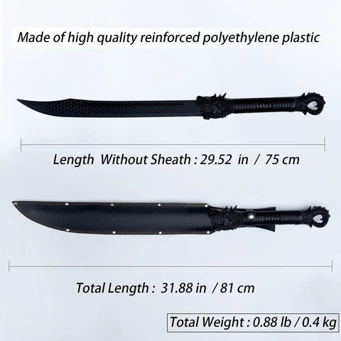 Unbreakable Polypropylene Martial Arts Sword With One Piece Blade Black Practice Katana For Role Play And Stage Drama Leather Sheath Dragon Hilt Design Safe Training Tool For Sparring And Warrior Prep on display