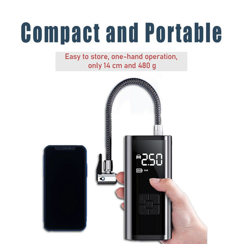 Heavy Duty Portable Tire Inflator And Digital Air Compressor With 150 Psi Gauge LED Work Light, compact size 14 cm