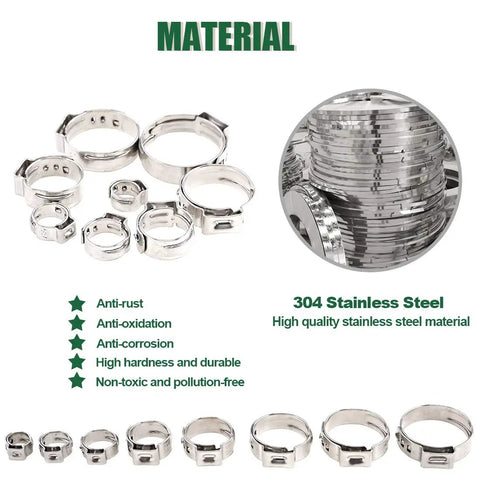 Heavy Duty Hose Clamp Kit With Pincer Crimp Tool Set For Auto And Home Use, 6 To 23.5mm Stepless Ear Clamps In 304 Stainless Steel