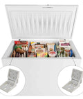 2 Pack Universal Freezer Hinges With 6 Holes, 95 to 110 Degrees Folding Design, shown installed on a small chest freezer