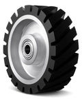 Tough 6X2 Inch Serrated Rubber Contact Wheel For Belt Grinder Machine With 6202 Bearing and 65A hardness, designed for quick sanding.