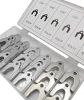 Rig Ready Auto Alignment Body Shims And Camber Tuning Kit with storage case showing 144 galvanized steel adjusters in various sizes.