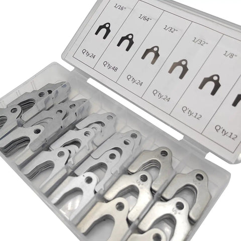 Rig Ready Auto Alignment Body Shims And Camber Tuning Kit with storage case showing 144 galvanized steel adjusters in various sizes.