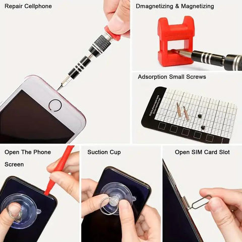 Steps using 115-In-1 Pro Grade Precision Screwdriver Set for Electronics, Phones, Watches, and Auto Repairs, Magnetic Handle, Tool Kit
