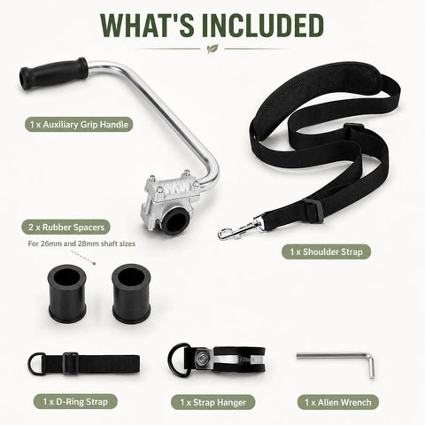 Adjustable Trimmer Support Handle Kit For Lawn Trimming That Seriously Boosts Grip Control And Upright Posture On B410S Trimmers Easy Clamp Mount Durable Ergonomic Design For Less Strain, 26/28mm shafts, with strap and spacers