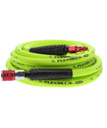Heavy Duty Lightweight Hybrid Air Hose 3/8 Inch By 25 Feet With ColorConnex Type D Coupler And Plug, coiled green with black grip