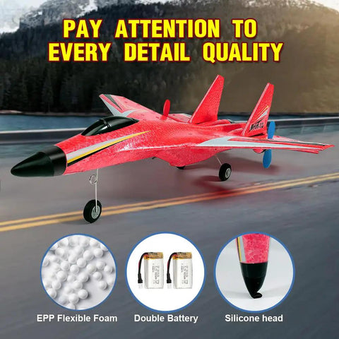 Red Su-27 RC Airplane With Gyro Stability, Rad 2 Channel Remote, Night Lights, Two Batteries, Durable Foam Airplane outdoors