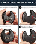 Steps to set combination on Discus 4 Digit Weatherproof Disc Padlock For Outdoor Storage Units Sheds Gates Garages And Fences Black