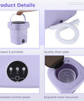 Portable Mini Washing Machine, 10 5 Liter Foldable Compact Laundry Spin Dryer With Quick Timer, showing control panel and drain pipe.