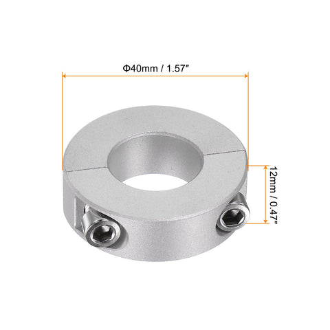 2 Pack Heavy Duty Double Split Shaft Collar Clamp On For 20mm Shaft, 40mm Outer Diameter, 12mm Width, Aluminum 6061 Anodized, Set Screw Design