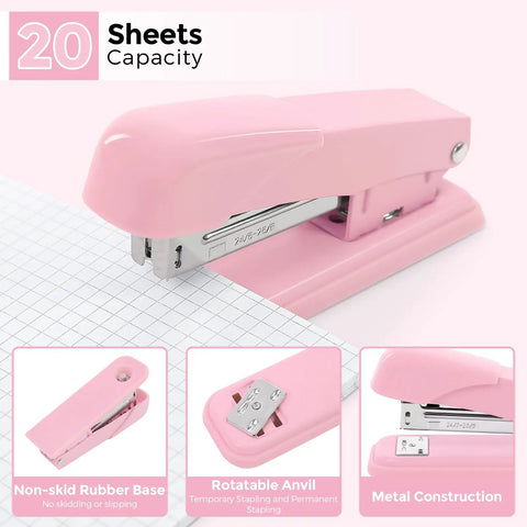 Pink Desk Accessories Set For Home Office 10 Piece Including 360 Degree Rotating Pen Holder Stapler Staple Remover Tape Dispenser