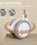 Lockable Stem Caster Wheels Set Of 4, 2.5 Inch White Swivel Casters With M8 Metric Threads, 360-degree rotation