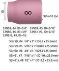 Ceramic TIG Nozzle Cup 53N61S For Welding Torch Half Inch 8 Gauge WP Series compatible with 9, 18, 25, 26
