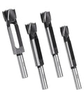 Heavy Duty Wood Plug Cutter Drill Bit Set Featuring Four Sizes, made from carbon steel for furniture fixes.