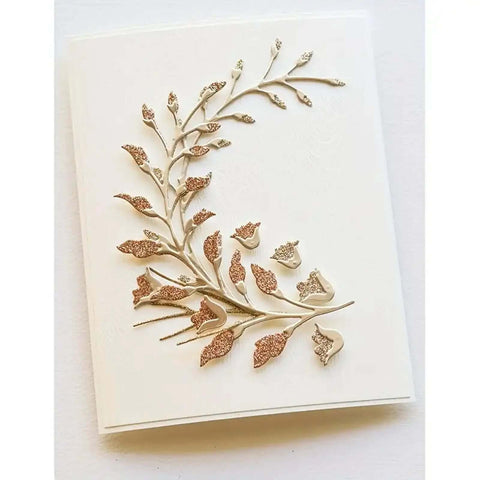 3 Piece Flower Leaf Branches Metal Die Cuts Set for DIY Embossing and Card Making displayed on a white card