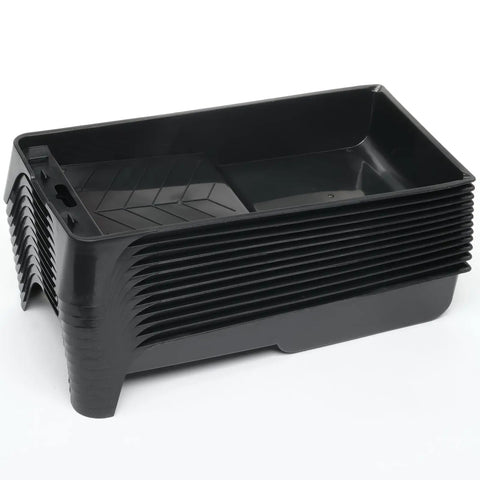 Stacked 4 Inch Paint Tray Pan Set 12 Pack Black Spill Resistant Mini Trays With Dual Wells For Rollers And Roller Pan Disposable