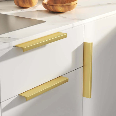 Heavy Duty Gold Finger Edge Pulls 3 Inch Cabinet Handles 20 Pack No Sweat Installation Hardware on kitchen drawers