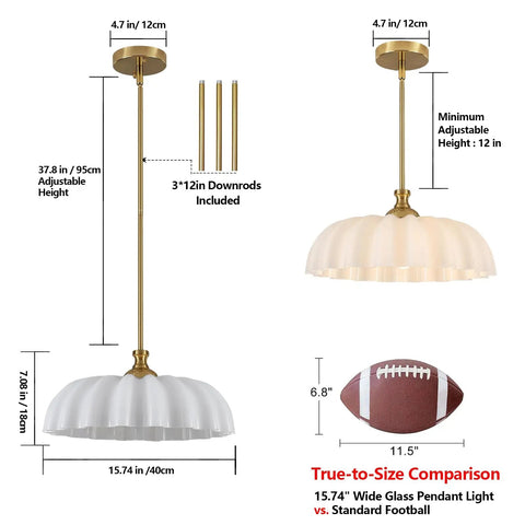 Zobawlks Pendant Lights Kitchen Island: Mid-Century Hanging Light with gold finish, adjustable height, and flower-inspired glass shade.