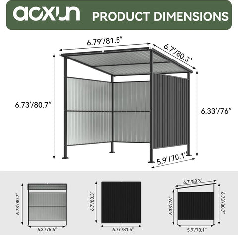 Six By Six Foot Outdoor Shed For Grill Gear And Patio Storage, Open Front Design With 36 Sq Ft Footprint, Metal Gazebo Style Shed